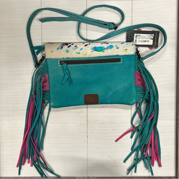 NWT American Darling Envelope Handbag Crossbody Cowhide Leather White Rainbow - Picture 2 of 10